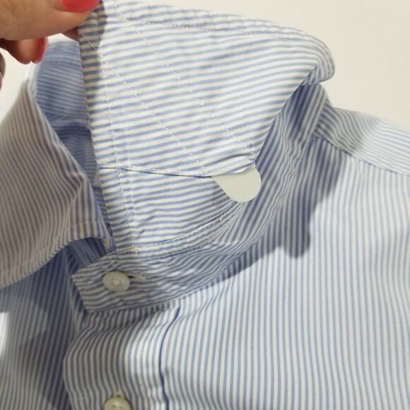 Ben Silver Shirt Mens 17.5 36 Blue Stripe Button Down Dress Classic Pocket - Picture 6 of 13